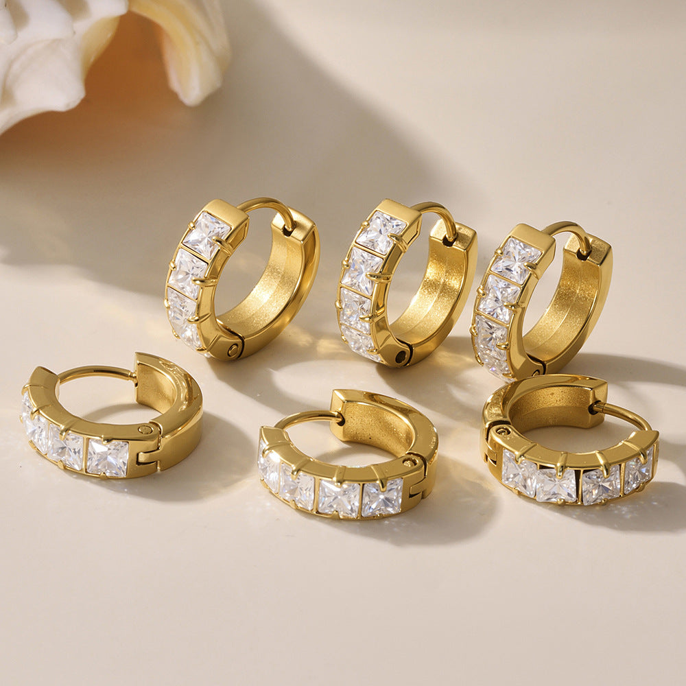 5A Zirconia Hoop Earrings Stainless Steel