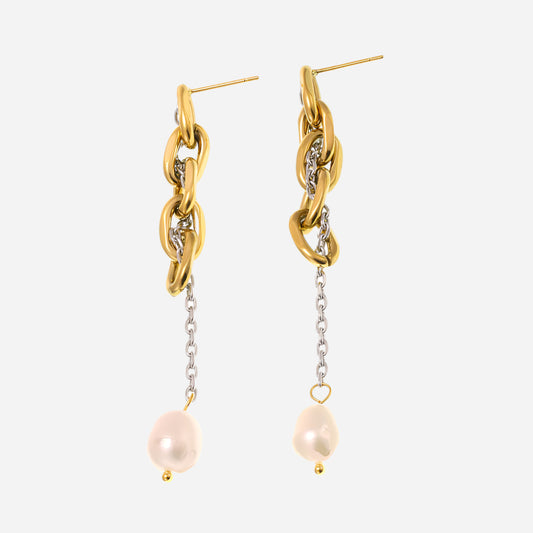Chain Link Tassel Freshwater Pearl Earrings