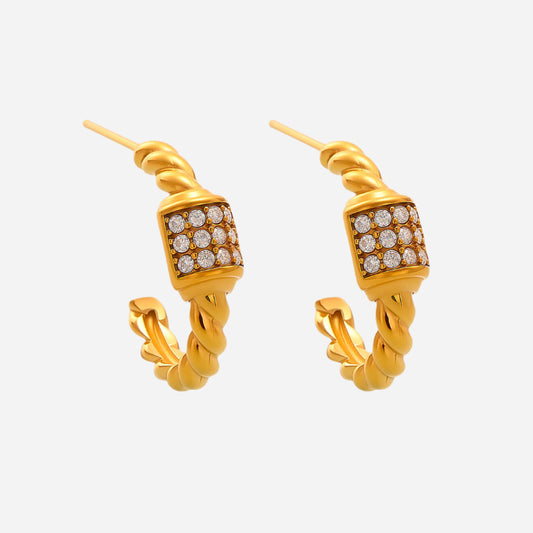 C-shaped Fried Dough Twists Zircon Earrings