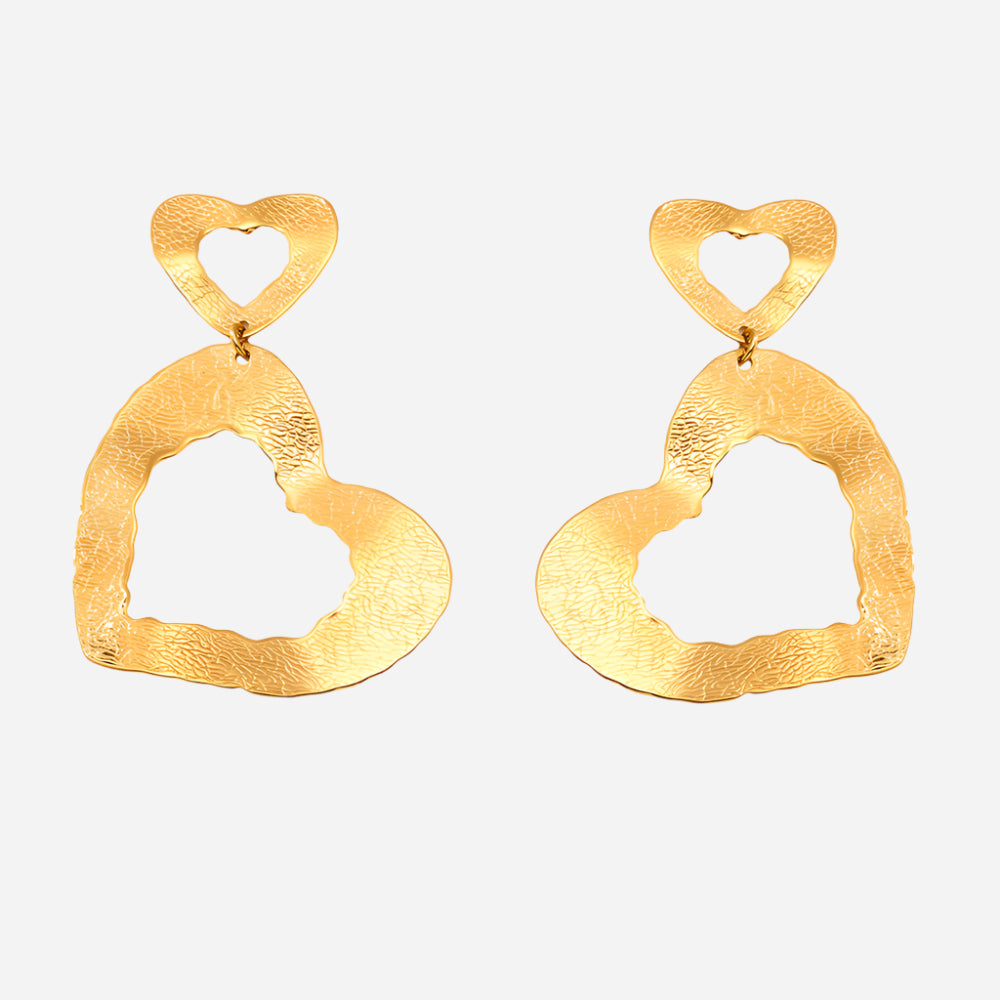Gold Stainless Steel Double Heart Earrings
