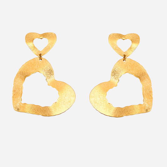 Gold Stainless Steel Double Heart Earrings