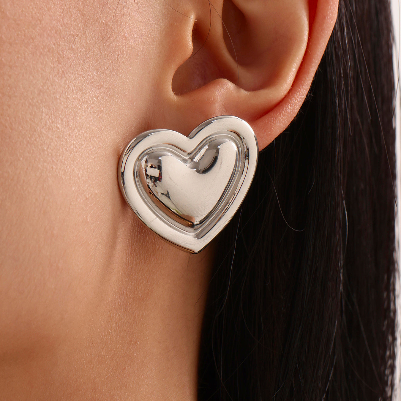 Big Heart-Shaped Stainless Steel Earrings