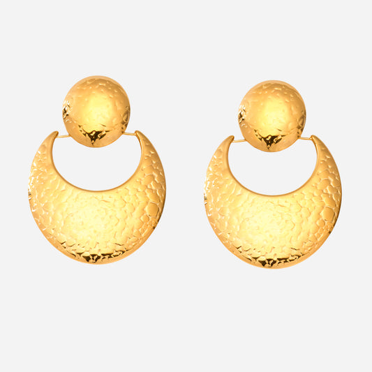 Moon Shaped Hammered Stainless Steel Earrings
