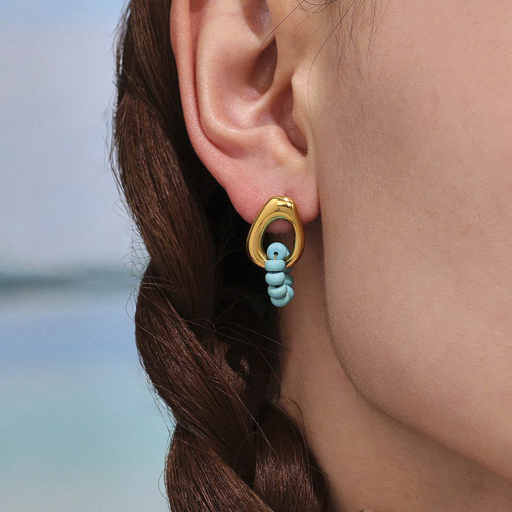 Geometric Stainless Steel Natural Stone Earrings