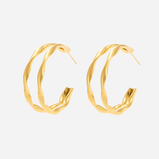 Wisted Double-layer Plain Hoop Earrings Stainless Steel