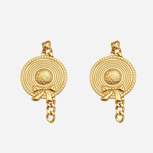 Holiday-style Bow Hat Tassel Earrings Stainless Steel