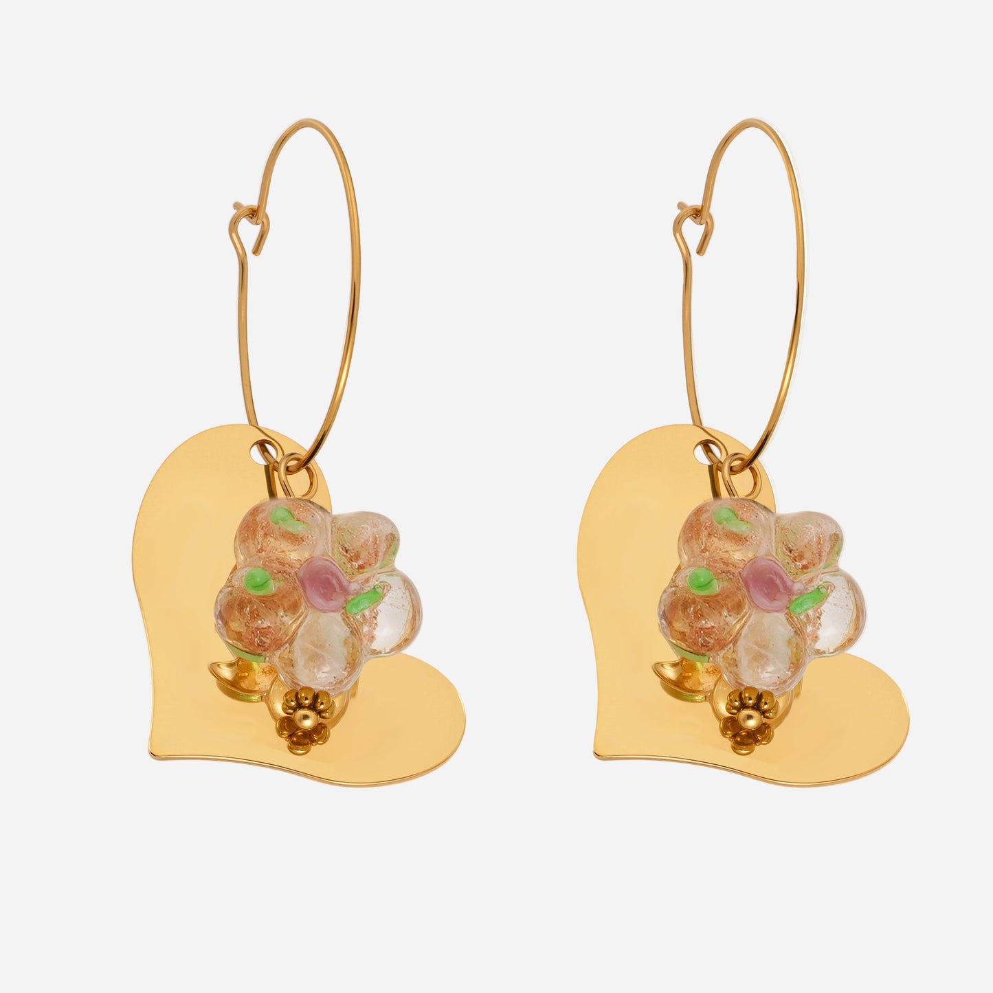 Glossy Heart Resin Flower Earrings PVD plated Stainless Steel