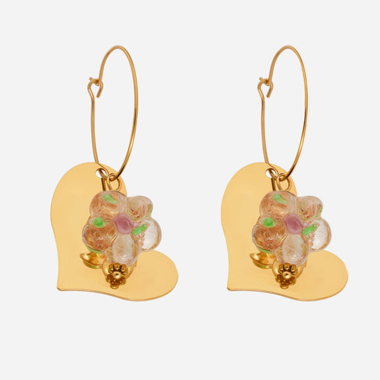 Glossy Heart Resin Flower Earrings PVD plated Stainless Steel
