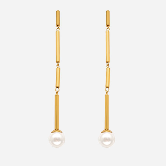 High-quality High-gloss Shell Bead Round Tube Splicing Long Earrings