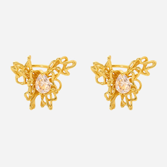 5A Zircon Butterfly Ear Clip Copper 18K Gold Plated