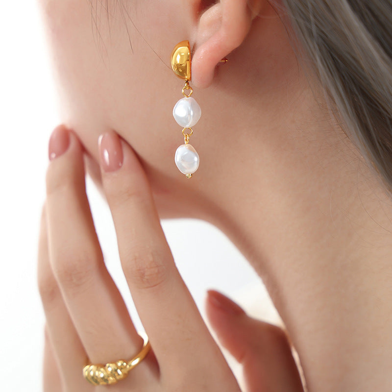 Tassel High Gloss Shell Bead Earrings Stainless Steel