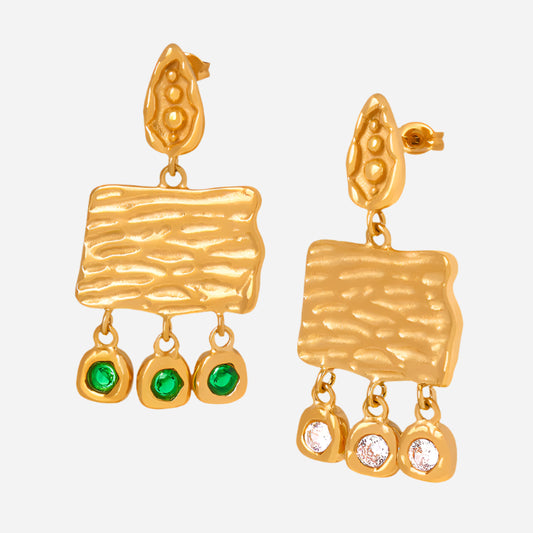 Rectangular Tassel Earrings With Zircon