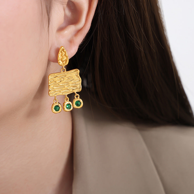 Rectangular Tassel Earrings With Zircon