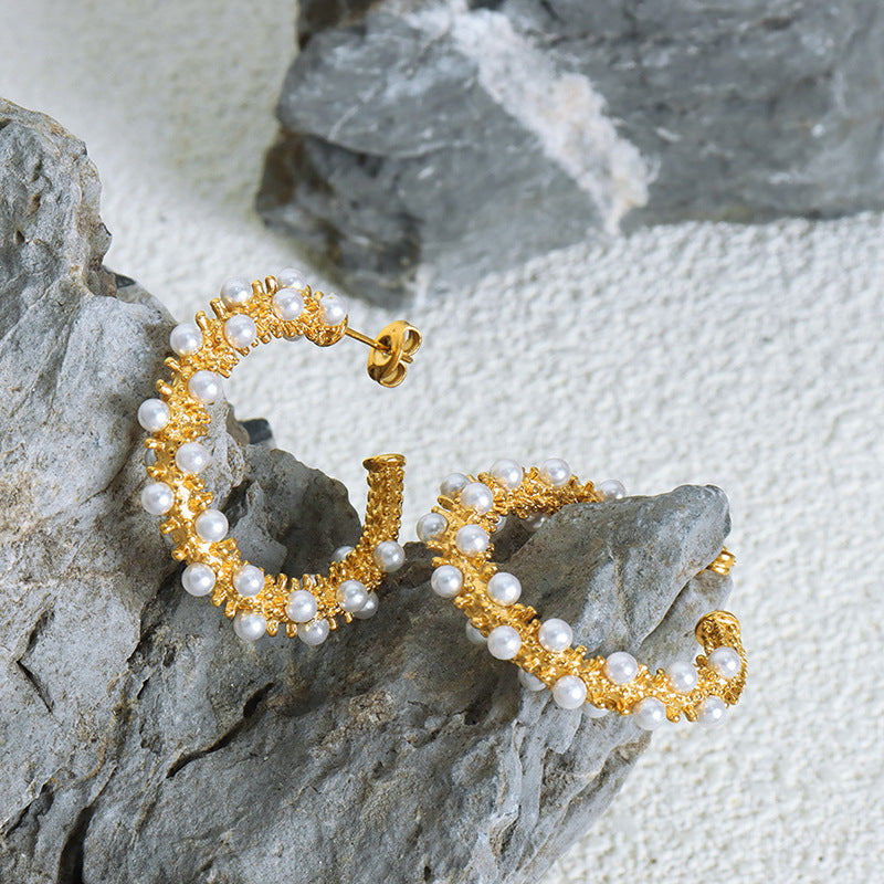 High Shine Pearl Earrings Stainless Steel