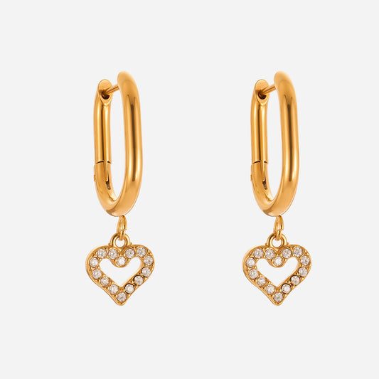 Hollow Heart Pendant With Floral Pattern Earrings Stainless Steel