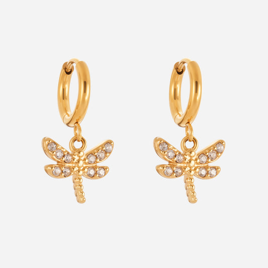 Micro-inlaid Zircon Dragonfly Pendant Earrings