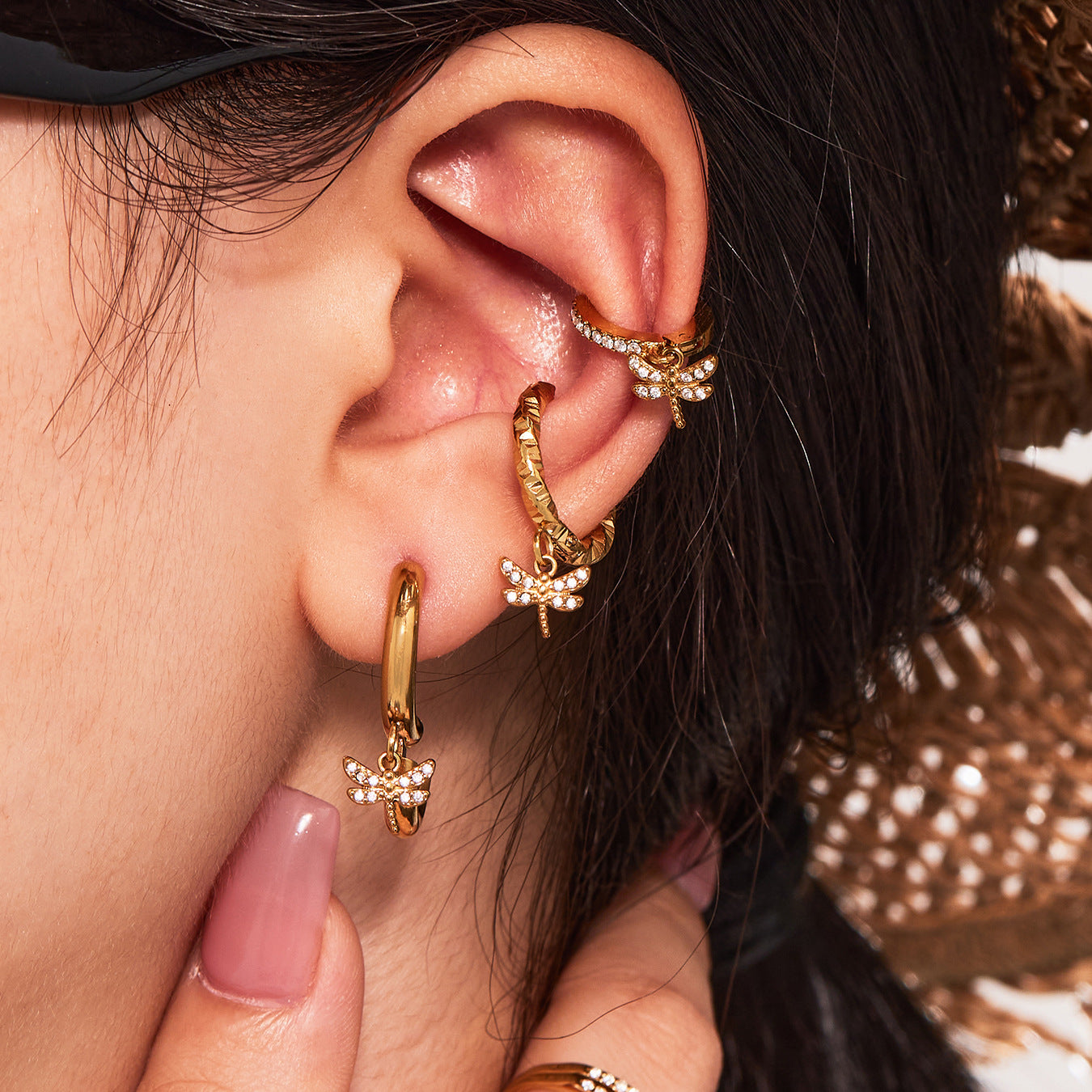 Micro-inlaid Zircon Dragonfly Pendant Earrings