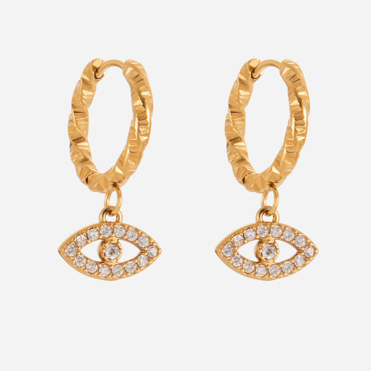 18k Gold Devil's Eye Full Zircon Earrings Stainless Steel