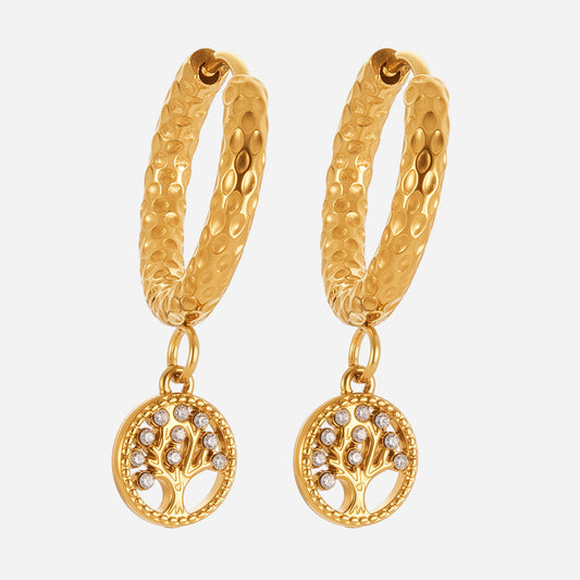 New Tree of Life Micro-Inlaid Zircon Round Pendant Earrings