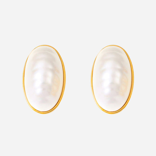 Oval Shell Stud Earrings