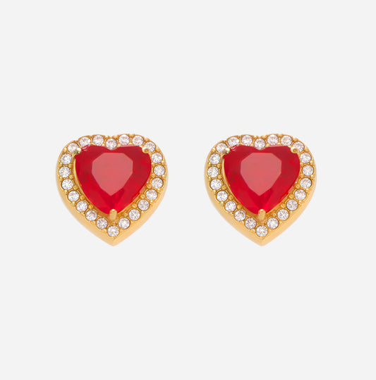 Starry Red Zircon Heart Earrings Stainless Steel
