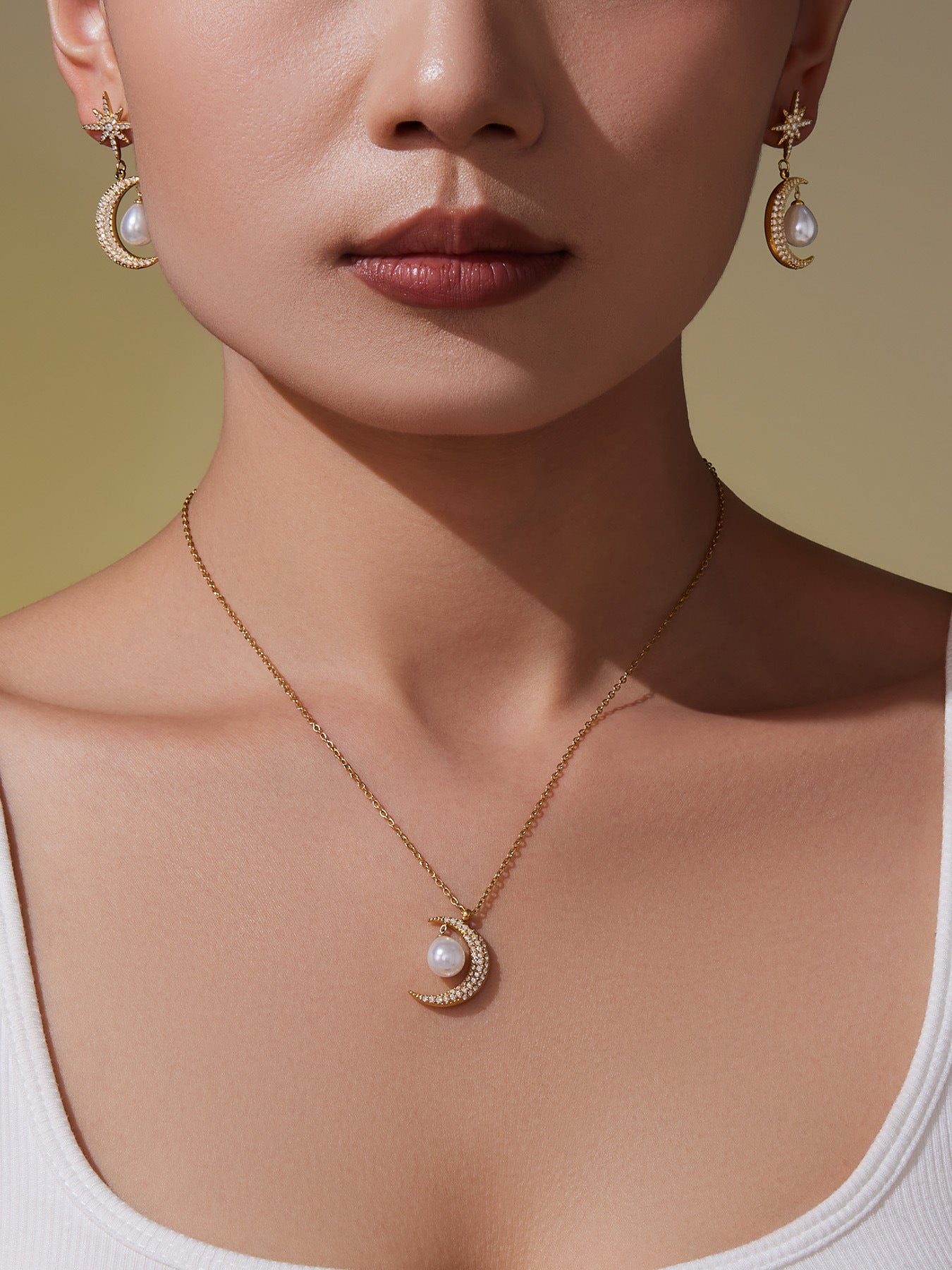 Eight-pointed Star Zircon Earrings With Imitation Pearl