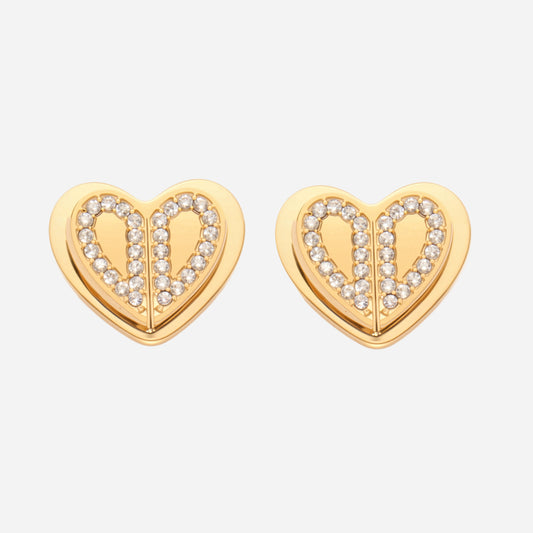 Super Shiny 5A Zircon Three-dimensional Double-layer Heart Earrings