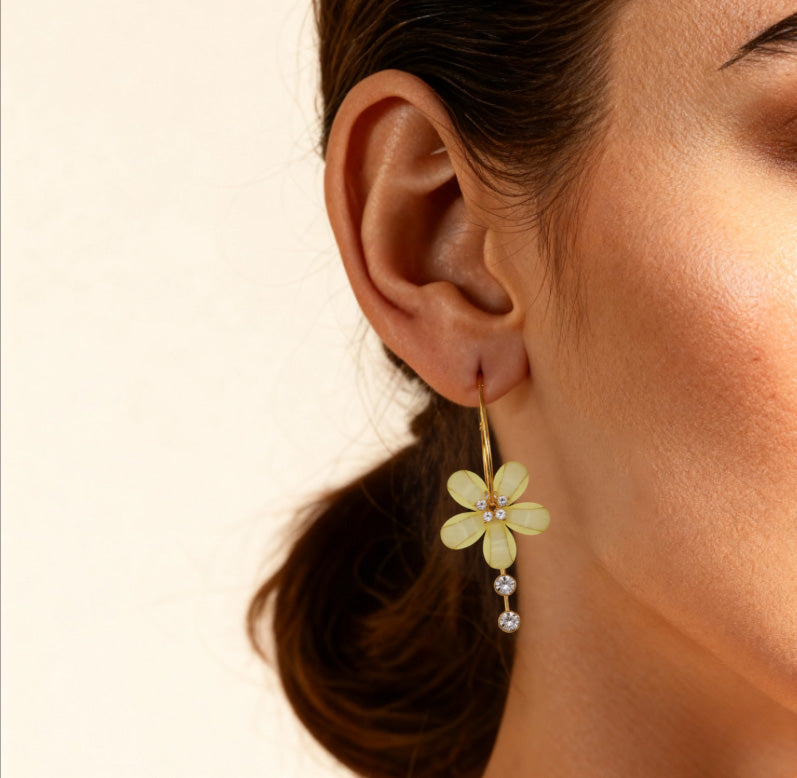 Elegant Camellia with Diamond Tassel Earrings