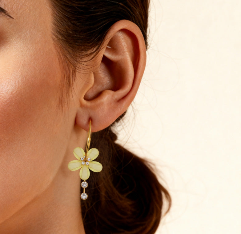 Elegant Camellia with Diamond Tassel Earrings
