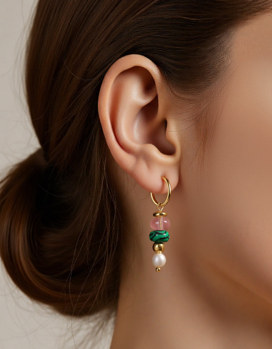 European Style Natural Stone Abacus Bead Earrings | Gold-Plated Titanium Steel