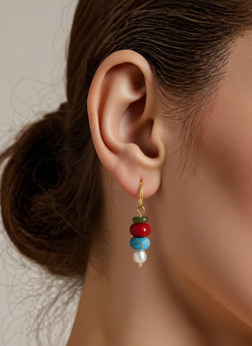 European Style Natural Stone Abacus Bead Earrings | Gold-Plated Titanium Steel