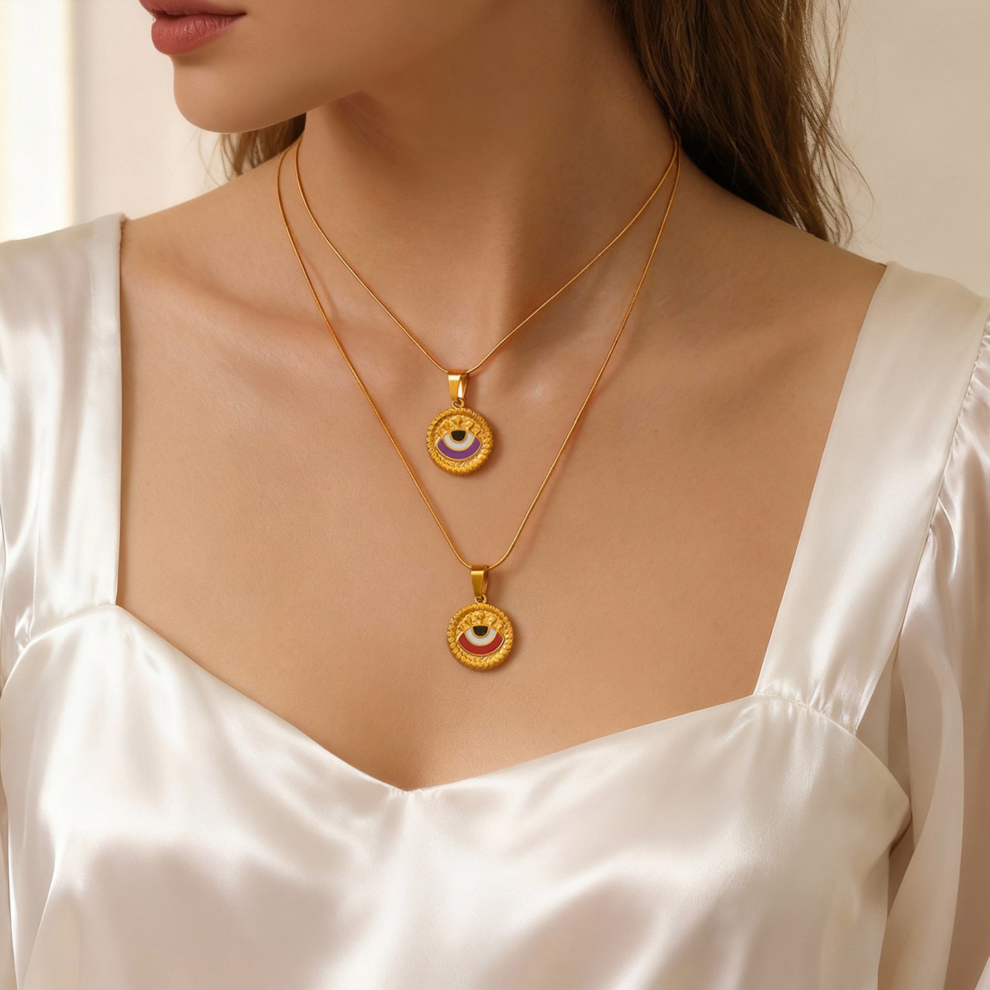 Evil Eye Drop Tennis Necklace – Vintage Snake Chain Design
