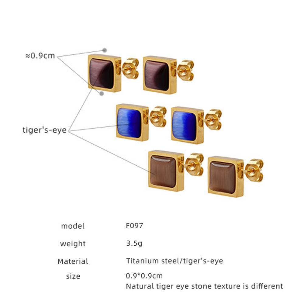 Tiger Eye Stone Cat Eye Stone Three Color Stainless Steel Stud Earrings