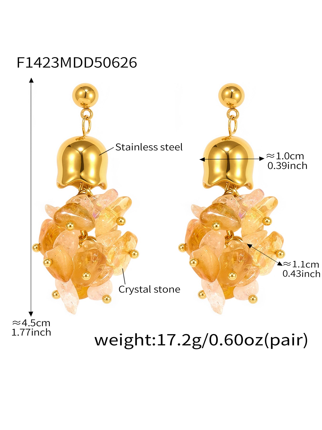 Natural Yellow Crystal Tassel Stainless Steel Earrings
