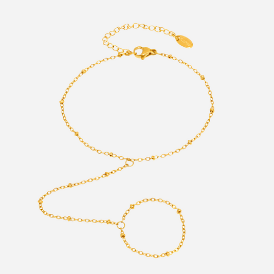 Gold-plated asymmetrical bead bracelet on white background – waterproof and fade-resistant design