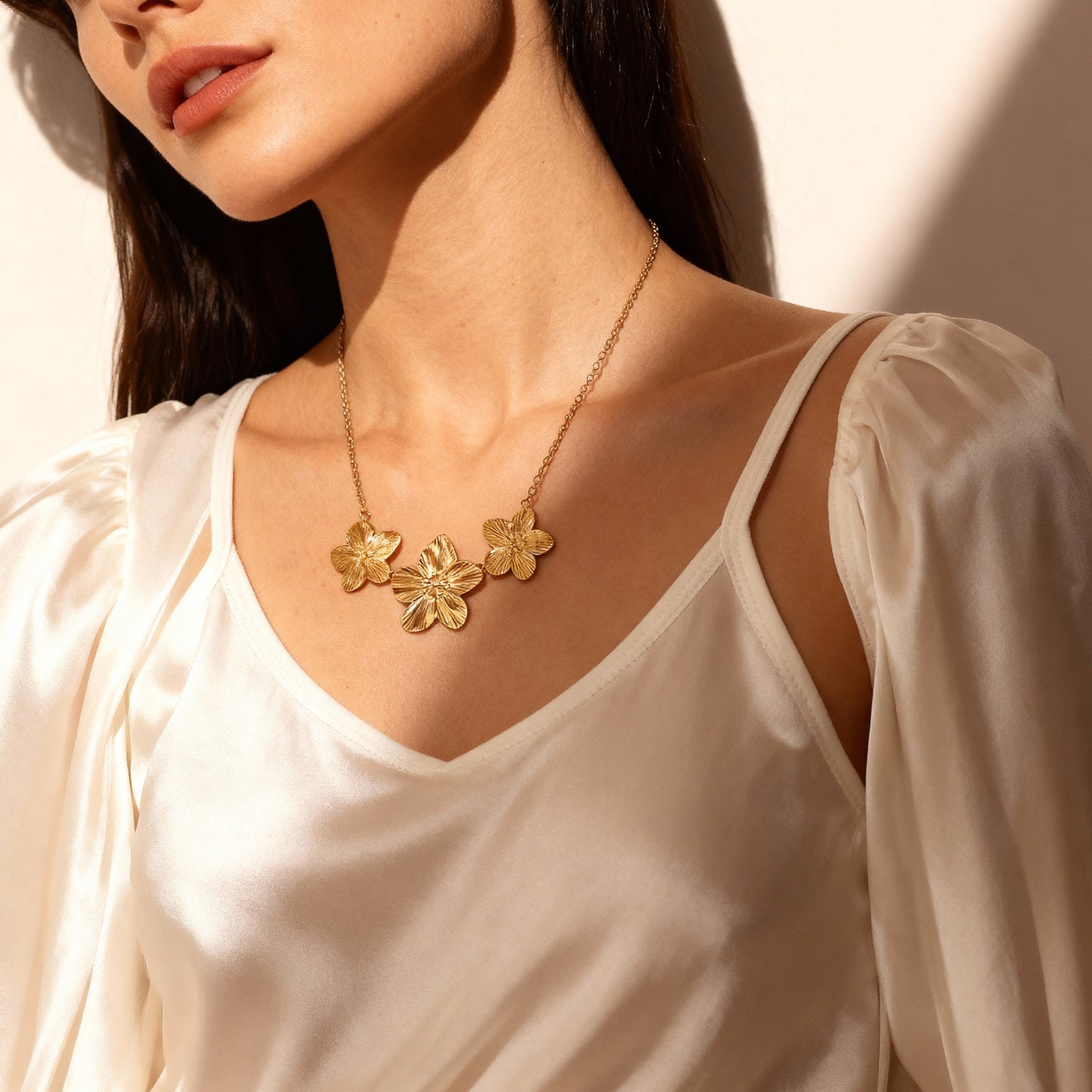 Floral Charm Tennis Necklace – Dainty Stainless Steel Chain