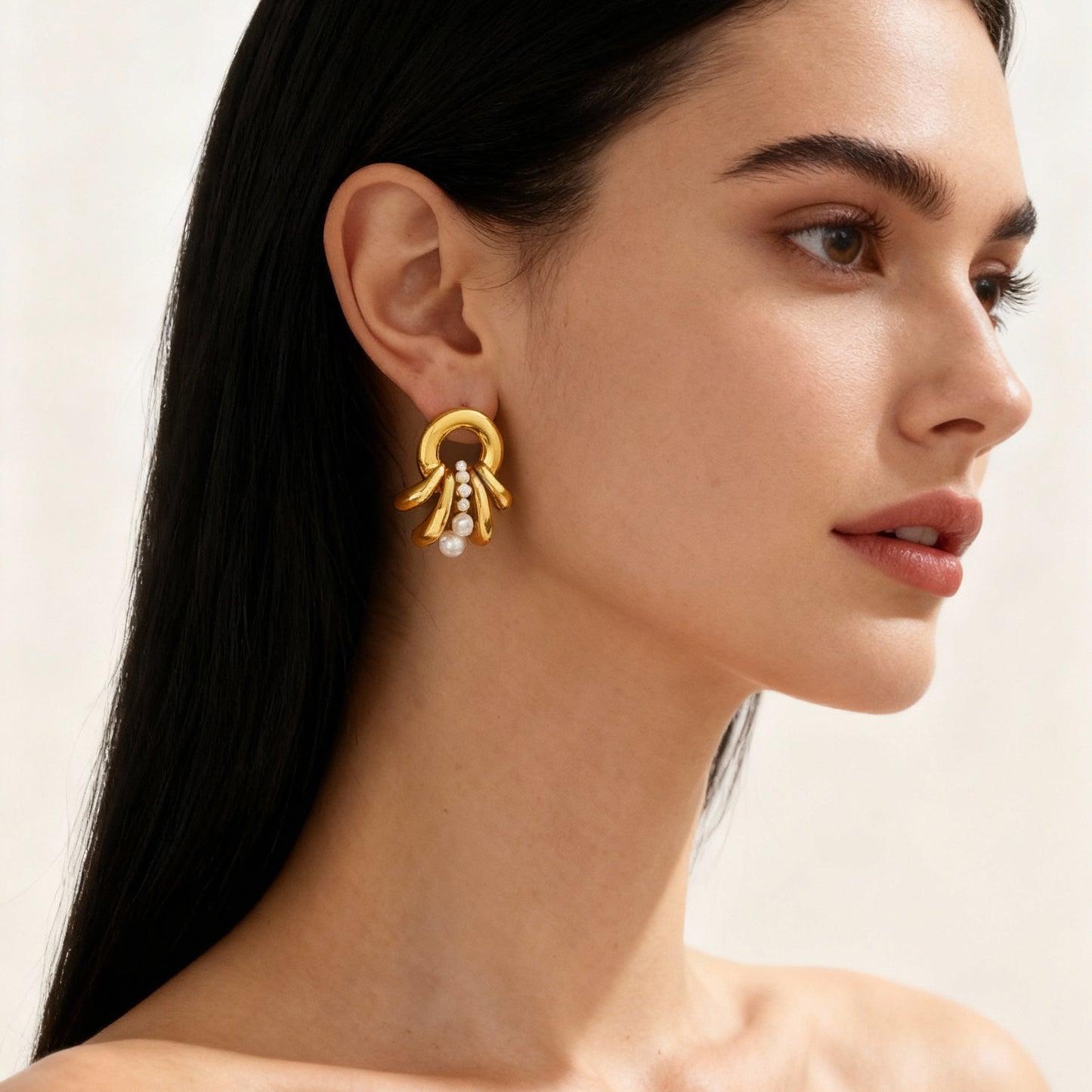 Pendientes multicapa de perlas francesas