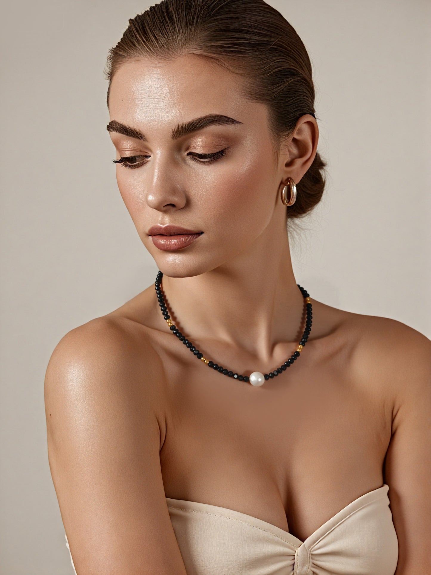 Freshwater Pearl Drop on Black Beaded Chain | Bold & Minimalist Jewelry