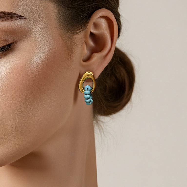 Geometric Stainless Steel Natural Stone Earrings