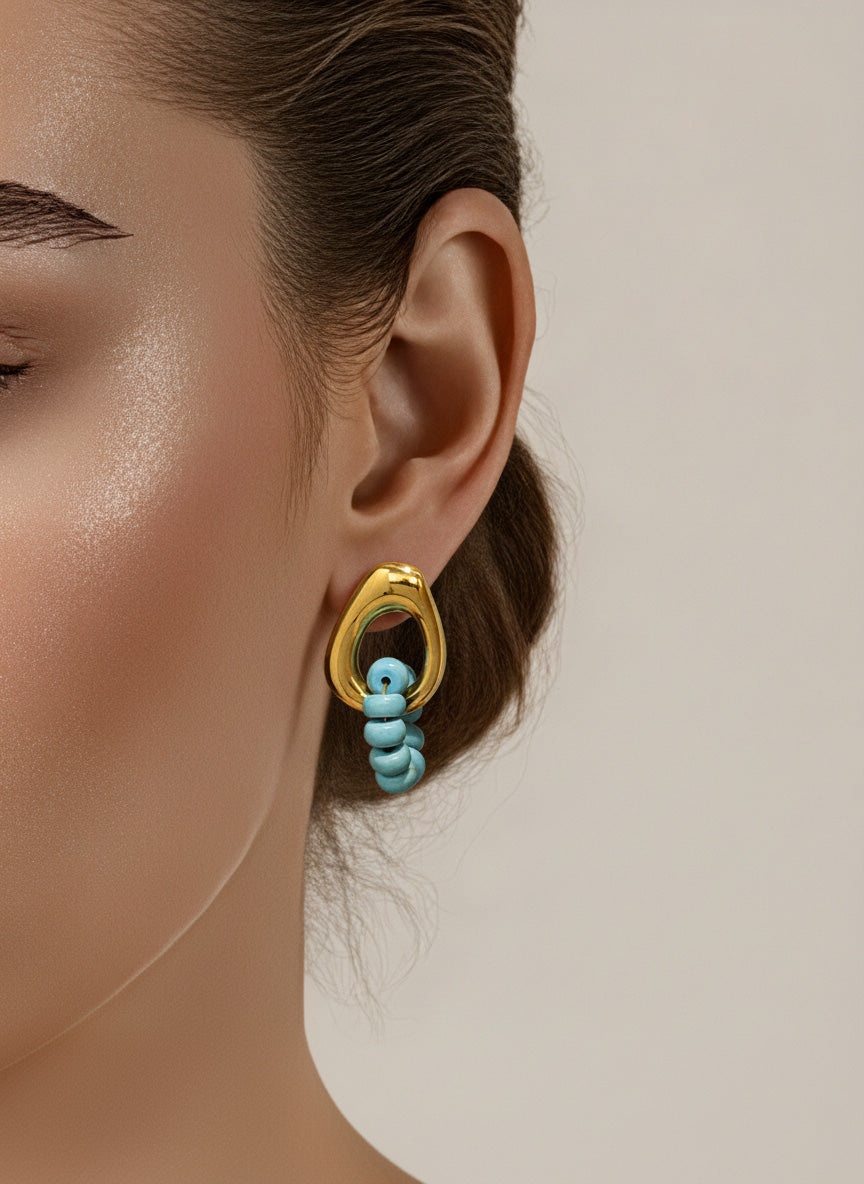 Geometric Stainless Steel Natural Stone Earrings