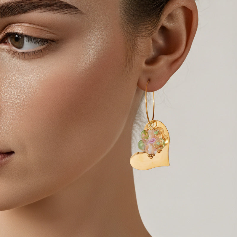 Glossy Heart Resin Flower Earrings PVD plated Stainless Steel