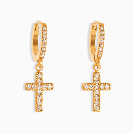 Classic Simple Cross Micro Paved Zircon Earrings