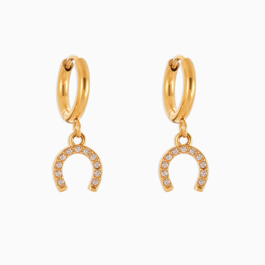 Fashion Gold Horseshoe Buckle Zircon Earrings