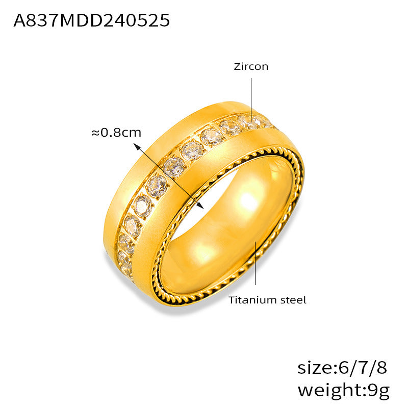 Gold adjustable ring with zirconia stones and sizing guide – 18K gold-plated stainless steel ring
