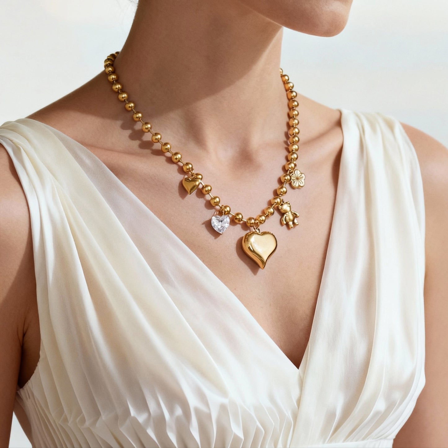 Gold Heart Charm Necklace | Waterproof Stainless Steel Love Choker