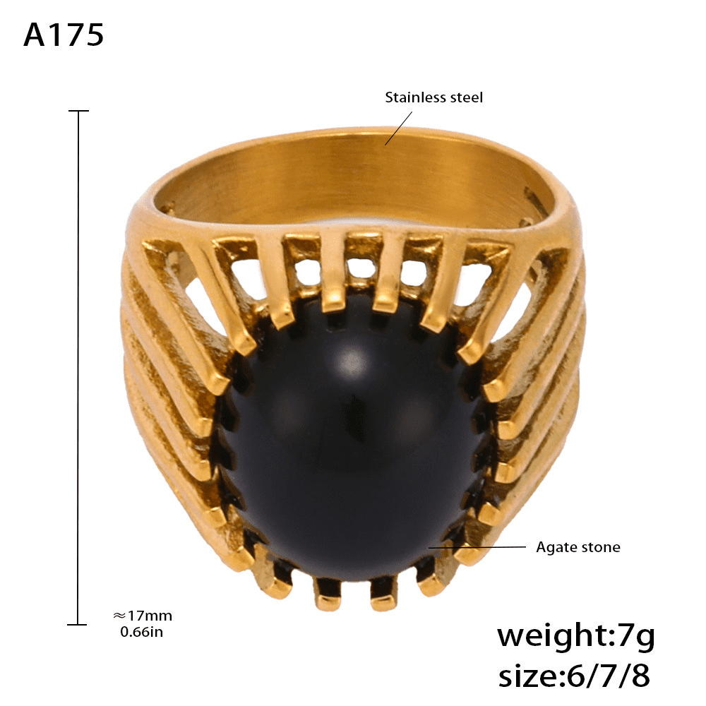Detailed size and design guide of gold onyx openwork adjustable ring – stainless steel waterproof jewelry