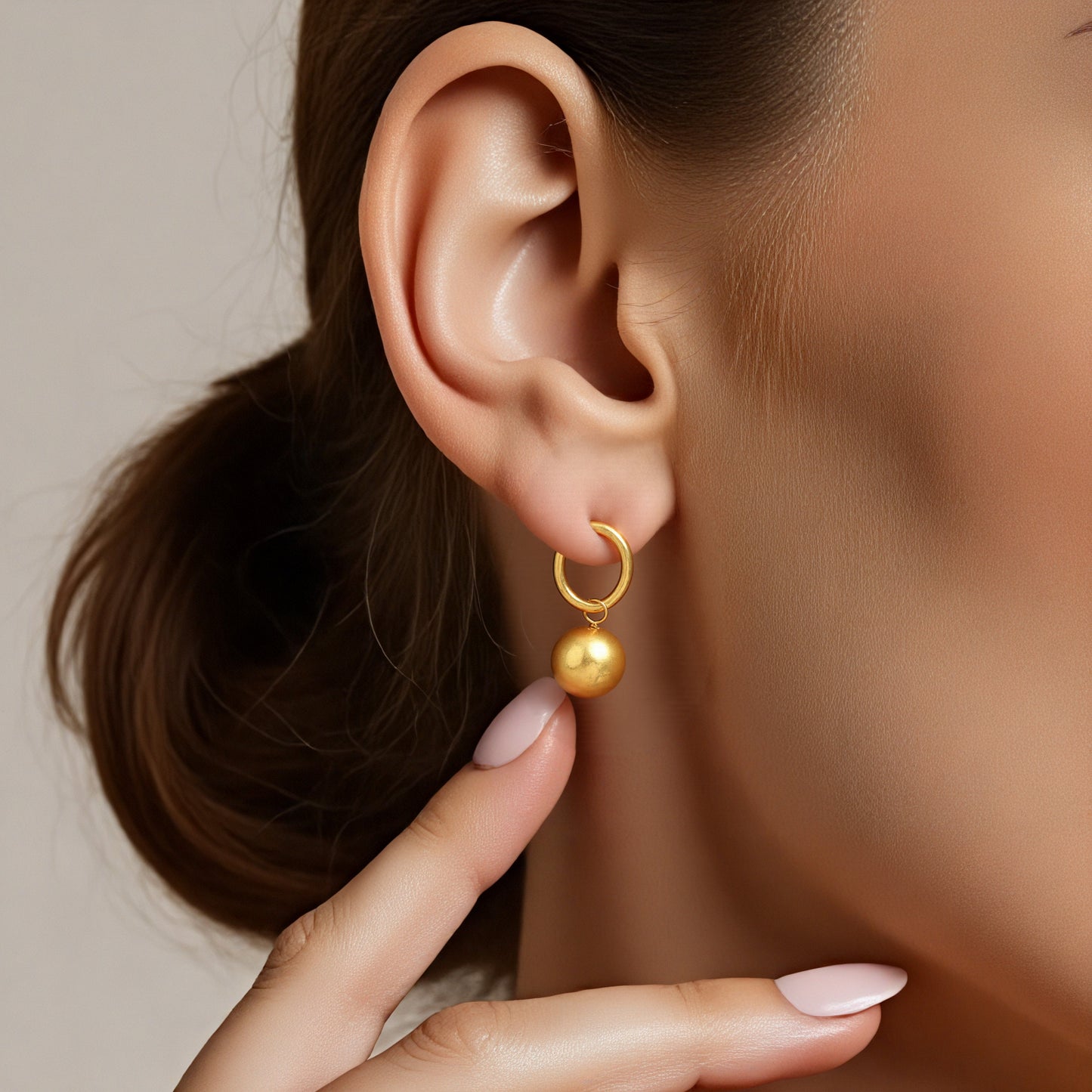 Gold Plated Earrings With Ball Pendant
