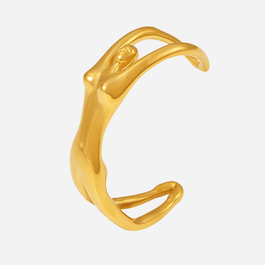 18K gold-plated tennis bracelet featuring a European ridged bangle style