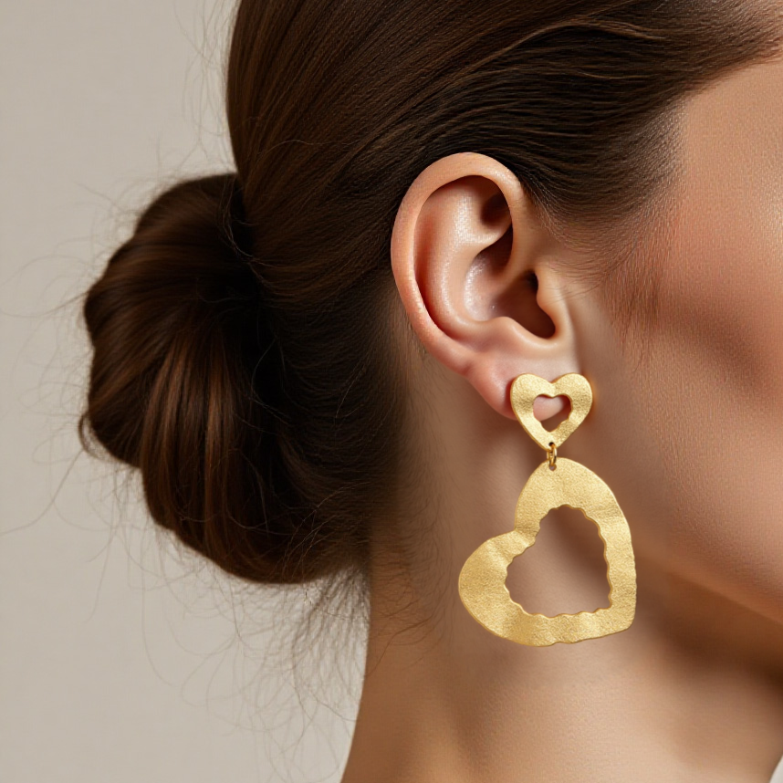 Gold Stainless Steel Double Heart Earrings