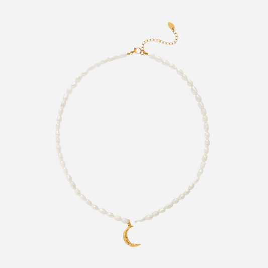 Moonlight Kiss Natural Freshwater Pearl Moon Pendant Necklace